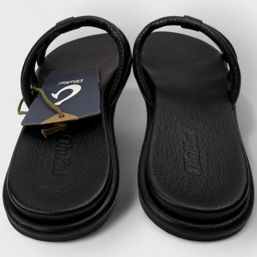OluKai Tiare Slide Women’s Leather Sandals Black/Black Sz 6 NWT No Box - Picture 5 of 10